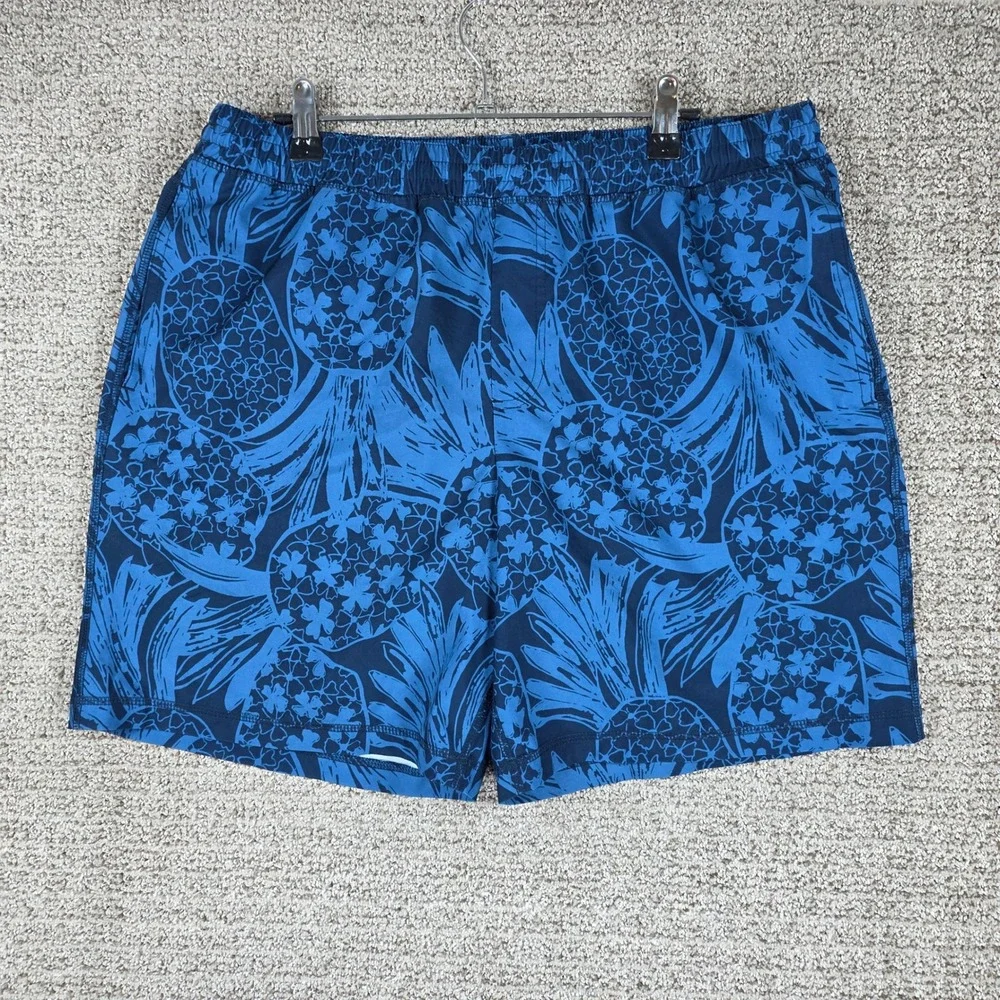 Chubbies Mens Swim Trunks XL Blue Pineapple Floral Mesh Lined Shorts Stretch